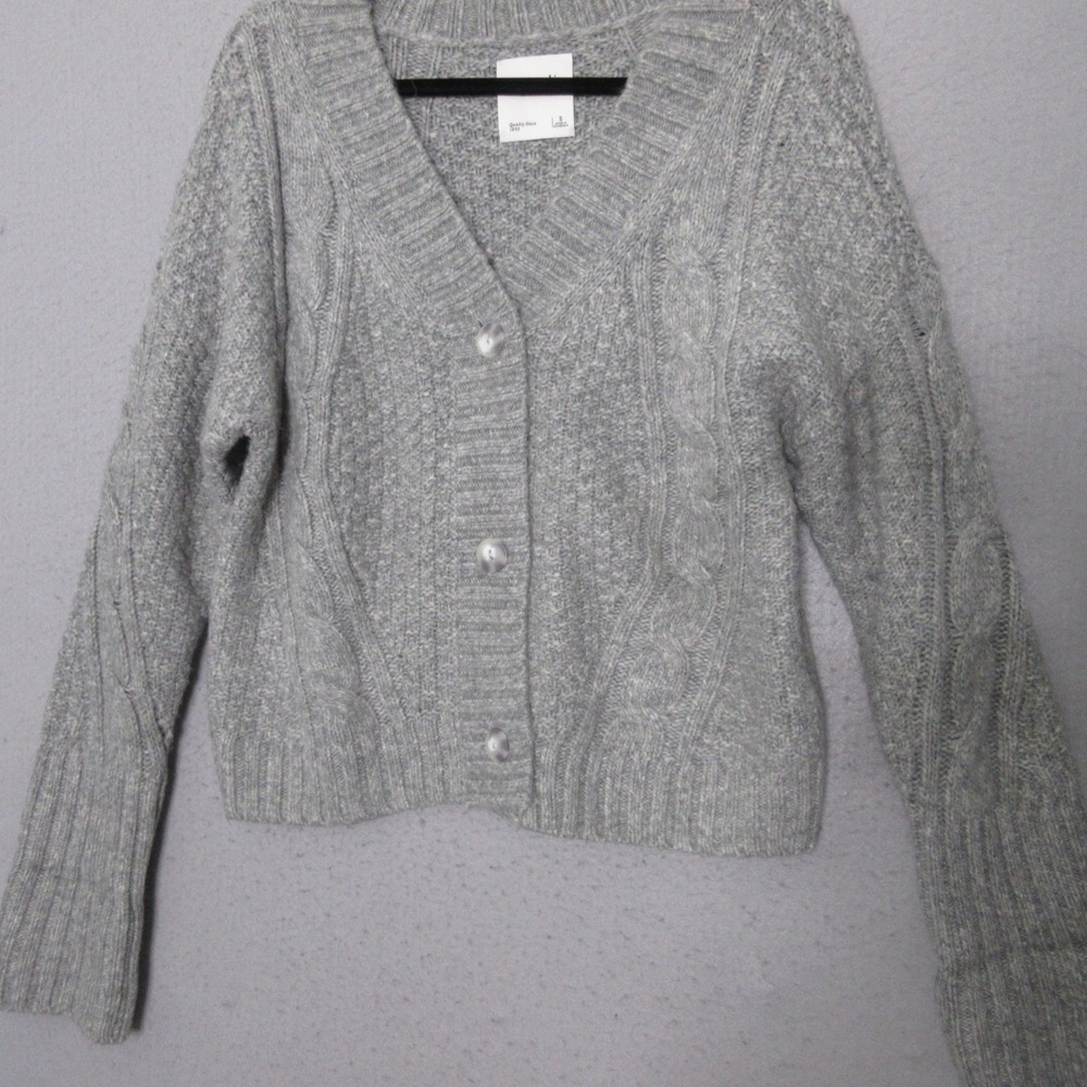 Abercrombie & Fitch Cardigan Small Gray Cable Knit Fisherman Preppy Academia‎